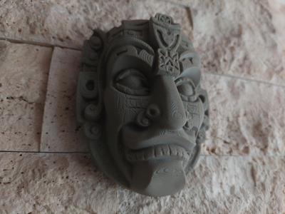 Ancient Mayan Stone Face Sculpture v5