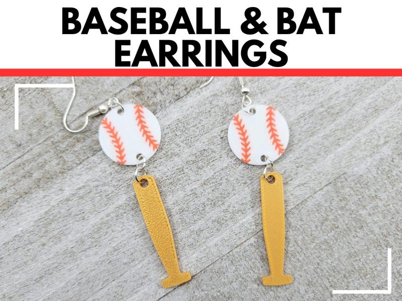 Baseball and Baseball Bat Dangle Earrings