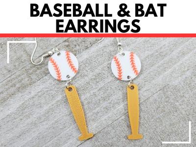 Baseball and Baseball Bat Dangle Earrings