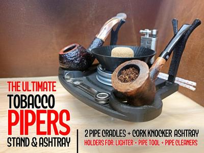 Tobacco Piper's Station: 2 Pipe Stand + Ashtray