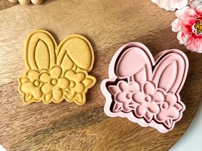 Easter bunny ears + flowers Cookie cutter & stamp