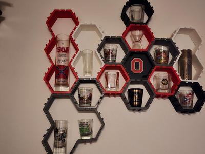 Wall mounted hexagon shelves / Shot glass display