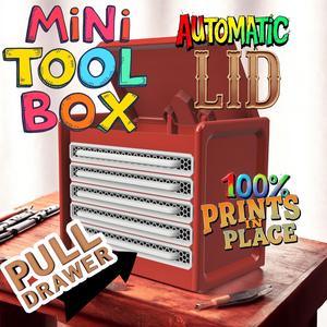 Mini Toolbox, Automatic opening lid, prints in place, no supports, mechanics, tools 