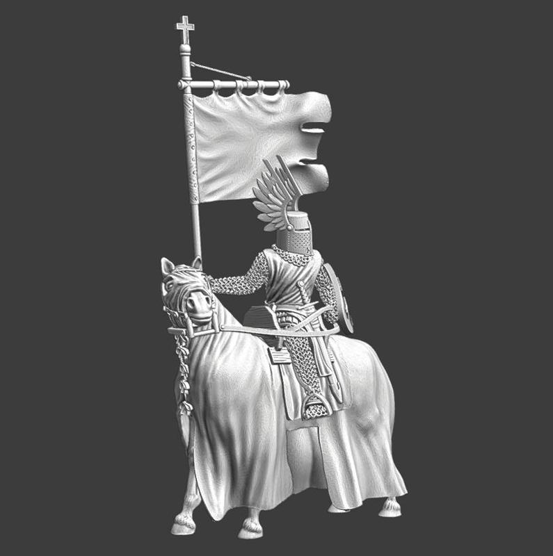 Medieval Winged Knight - Mounted with banner