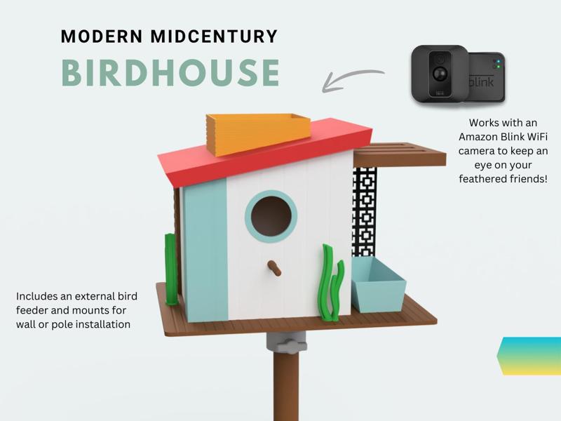 Modern Midcentury Birdhouse - Wifi Camera enabled