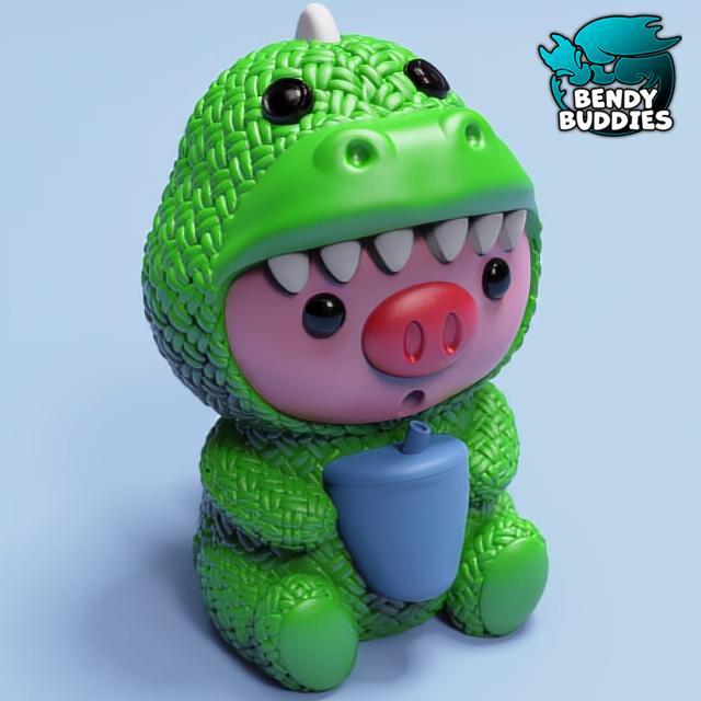 Piggy Dinosaur Costume / Cute Knitted Beast Model / Collectible Pigface Creature Figure / Print-in-Place Statue / Fantasy World Animal / Decoration Monster Encounter