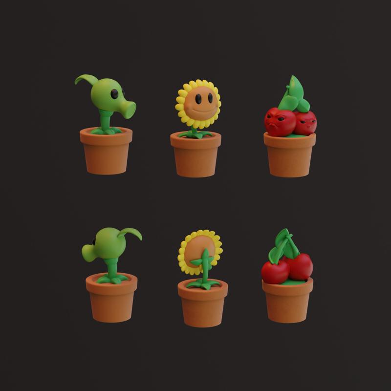 Peashooter, Sunflower, Cherry Bomb