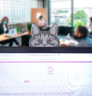 Cat peeking out. decoration for monitor, TV screen, shelves, shelves