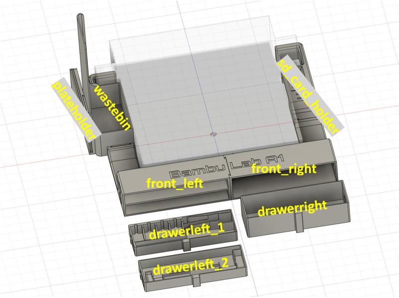 BambuLab A1 AIO Storage System | Drawers | Waste Bin / Poop Bucket | Plate holder |SD-Card holder