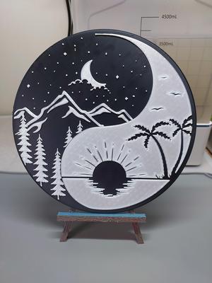 Palm Tree Mountains Moon Yin Yang