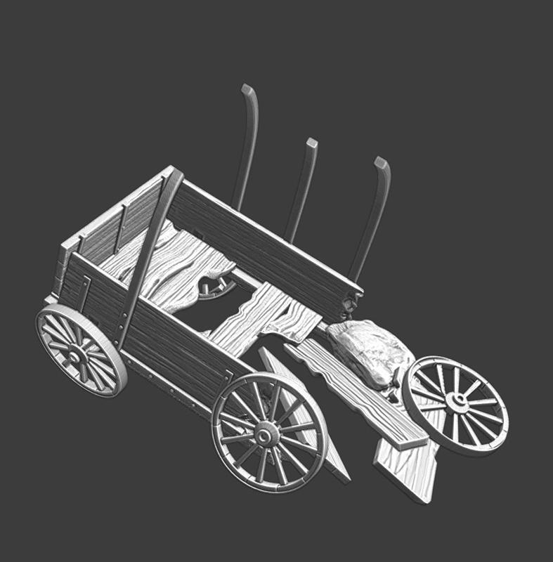 Wargaming terrain - medieval destroyed wagon