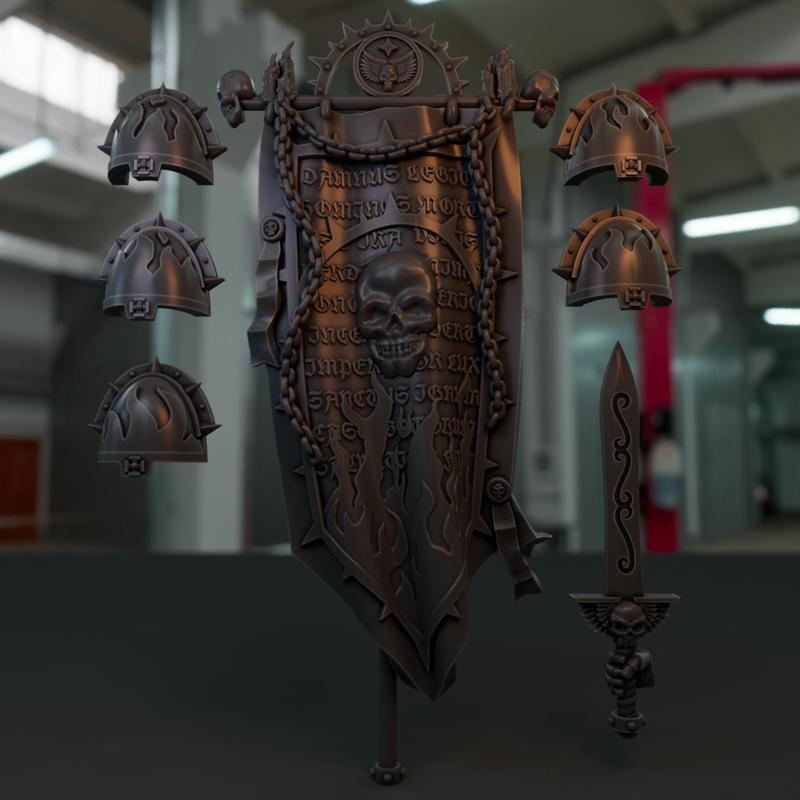 Damned Flame Legion Banner, Pads, Sword