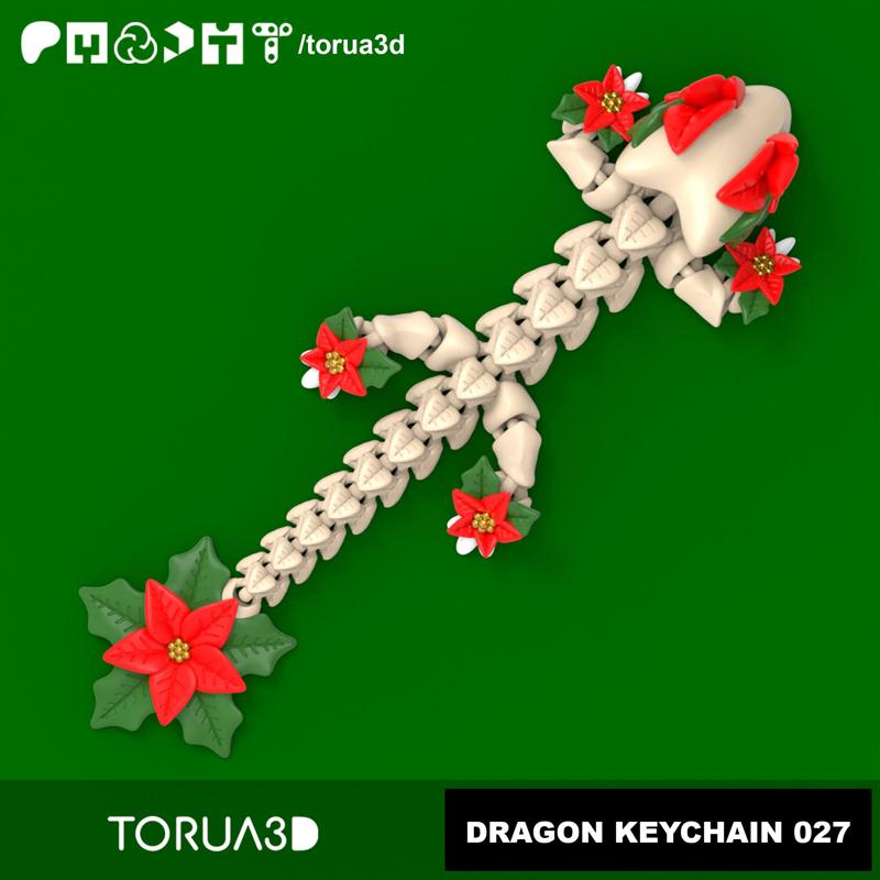 Articulated Dragon Keychain 027 - Christmas decoration - Print in place - No Supports - STL
