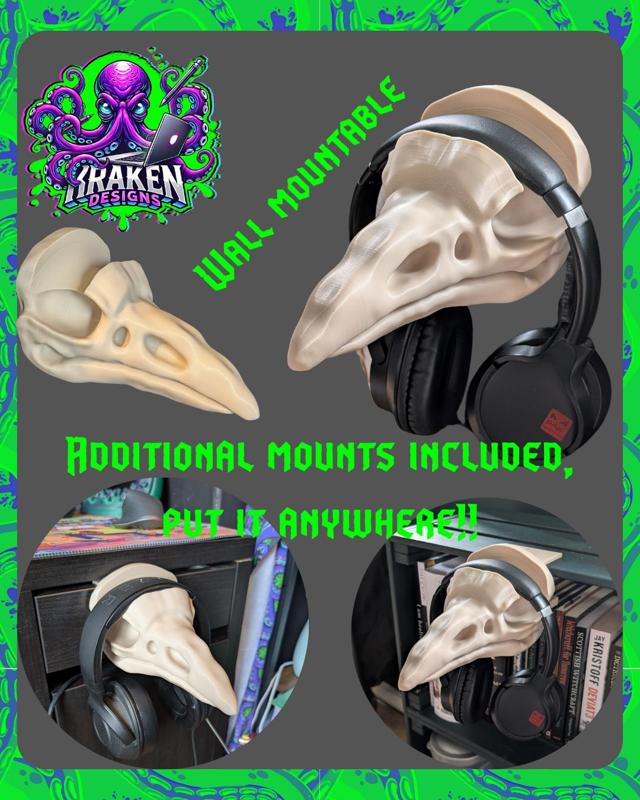 Raven Skull Headphone Mount – Multi-Mountable Gothic Desk Upgrade