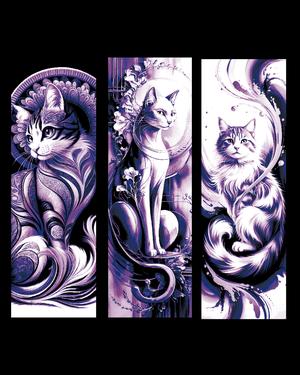 Artistic designs of cats with a nostalgic feel - Set of bookmarks