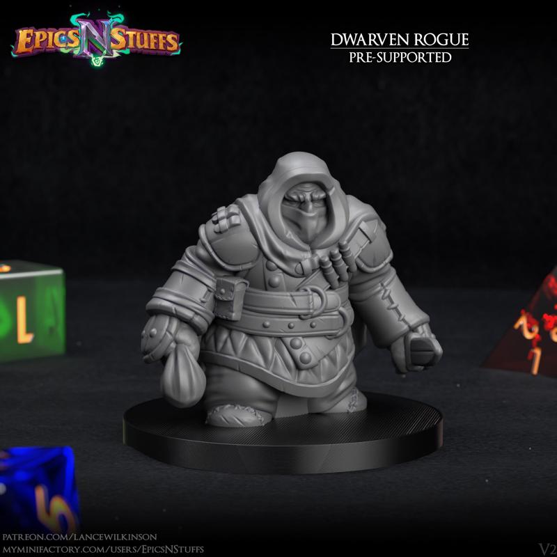 Dwarven Rogue 02 Miniature - pre-supported