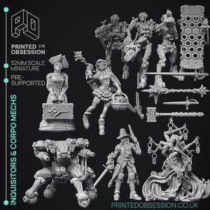 Inquisitors & Corpo Mechs pack - 12 Models - PRESUPPORTED - 32mm Scale