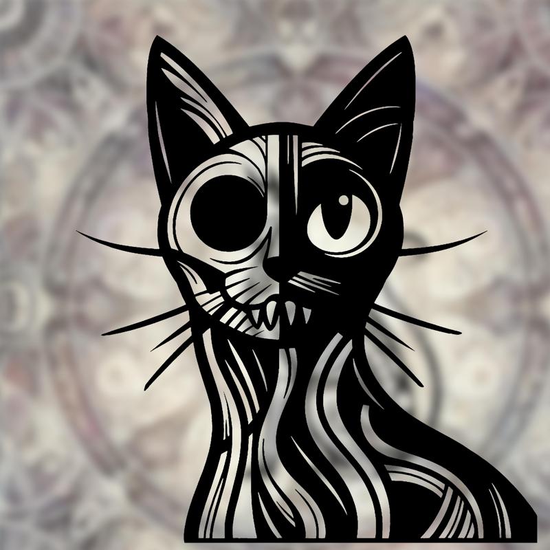Skeleton Cat Mandala Art – 2D Wall Art (Stained Glass Style)