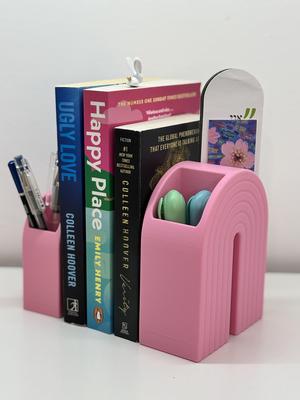 3D Printed Rainbow Bookend Organizer – Book Holder with Built-In Storage for Pens, Bookmarks & More