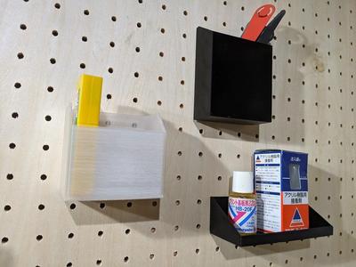 Peg Board Pocket (Tool pocket, Tray, Pen stand) 25mm Pitch, 5mm Dia 