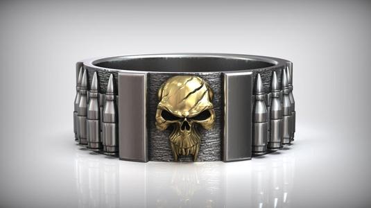 Skull Punisher Ring Fan Art Bandolier Oxidized Silver