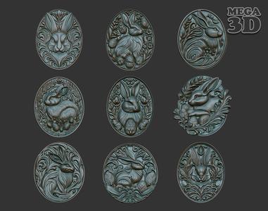Easter Bunny basrelief Pack 240713 3D Model Collection