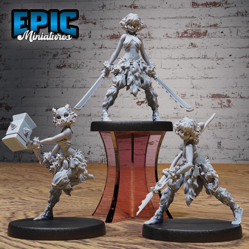 Boar Spirit Warrior Girl Set / Female Samurai Slayer / Wild Demon Fighter / Epic Miniatures Promotion