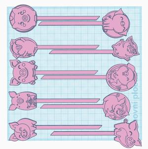 Set of ten piggy toppers (three colours)