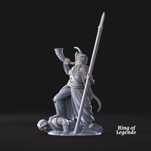 1x warrior with horn and spear | Galanthir Elves | Ring Of Legends