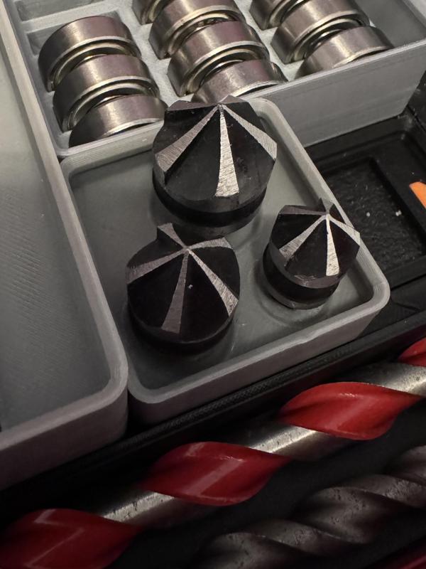 Gridfinity Bin for Hex Handle Chamfer/Deburr/Counterbore Bits