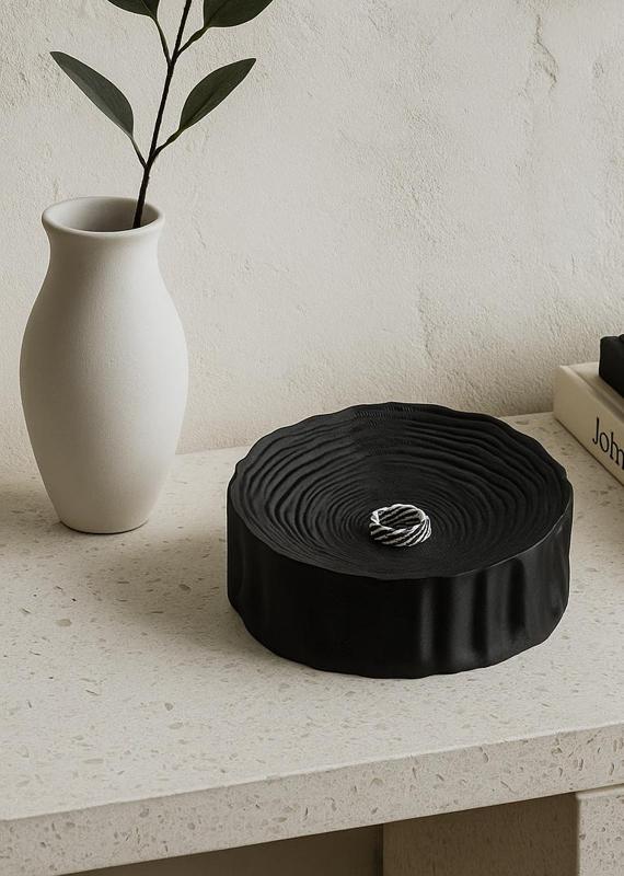 Wood-Inspired Ripple Tray – Matte Decorative Organizer