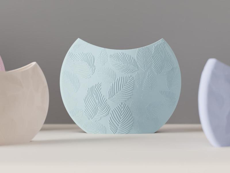 Circular Vase. Elegant Leaf Pattern Print.
