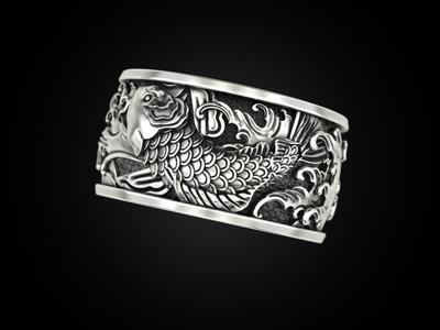 Two Japanese carp and waves