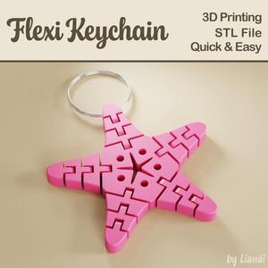 Flexi Starfish STL Keychain – 3D Print File, Flexible Fidget Summer Keyring Bag Charm, Articulated, Digital Download for Commercial Use