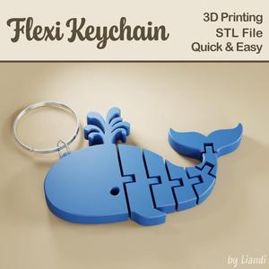 Flexi Whale STL Keychain – 3D Print File, Flexible Fidget Summer Keyring Bag Charm, Articulated, Digital Download for Commercial Use