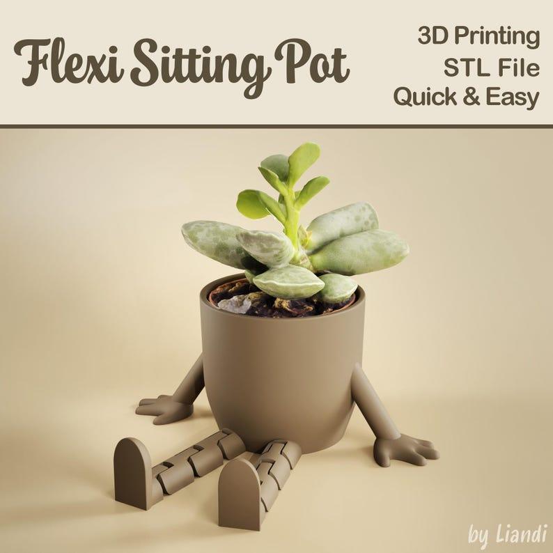 Plant Pot STL with Flexible Legs – 3D Print File, Flexi Sitting Toy, Articulated, Digital Download for Commercial Use