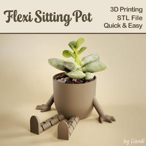 Plant Pot STL with Flexible Legs – 3D Print File, Flexi Sitting Toy, Articulated, Digital Download for Commercial Use