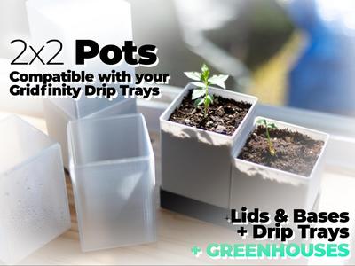 Gridfinity 2×2 Pots + Trays + Greenhouse