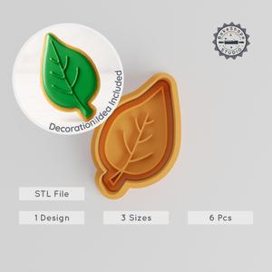 Leaf Shape Cutter & Stamp Set, Nature Foliage Cookie & Fondant Tools, Small/Medium/Large Sizes, 6 Pieces, Organic Botanical Design STL PRODUCT_1012