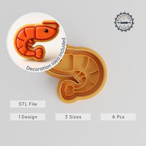 Shrimp Cookie Cutter & Stamp Set, Animal Sealife Shape, 3 Sizes S/M/L, Perfect for Cookies & Fondant PRODUCT_1141
