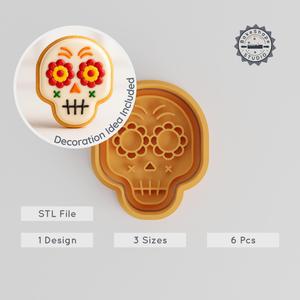 Skull Shape Cutter & Stamp Set, Perfect for Cookies & Fondant, Includes 6 Pieces, S/M/L Sizes, Day-of-the-Dead Theme PRODUCT_944