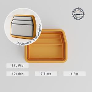 Box Shape Cutter & Stamp, Cookie & Fondant Tool Set, 6 Pieces, 3 Sizes: S/M/L PRODUCT_567