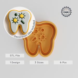 Bacteria Shape Cutter & Stamp Set, Cookie & Fondant Decoration, Dental Hygiene Theme, 3 Sizes S/M/L, 6 Pieces PRODUCT_490