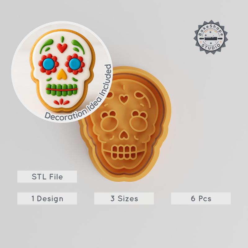 Skull Shape Cutter & Stamp Bundle, Cookie & Fondant Tool, S/M/L, Halloween & Day-of-the-Dead Theme PRODUCT_936