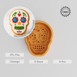 Skull Shape Cutter & Stamp Bundle, Cookie & Fondant Tool, S/M/L, Halloween & Day-of-the-Dead Theme PRODUCT_936