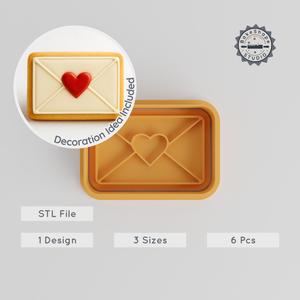 Love Letter Cookie Cutter & Stamp Set, Heart & Envelope Design, 6 Piece, 3 Sizes, Perfect for Cookies & Fondant PRODUCT_31