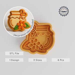 Honey Jar with Flower Cutter & Stamp, 6-Piece Pack, Perfect for Cookies & Fondant, S/M/L Sizes PRODUCT_325