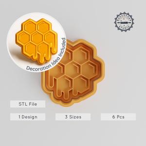 Honey Shape Cutter & Stamp, Cookie & Fondant Set, 3 Sizes, 6 Pieces, Bee & Honeycomb Design PRODUCT_313