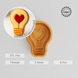 Heart Bulb Shape Cutter & Stamp, Set of 6, Perfect for Cookies & Fondant, S/M/L Sizes PRODUCT_186