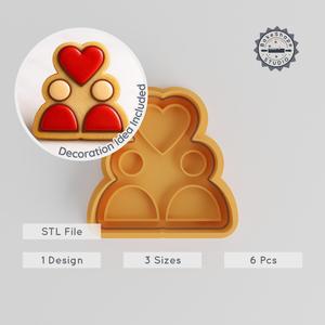 Lovers Shape Cutter & Stamp Set, Cookie & Fondant Tool, Adoring Couple, 3 Sizes, S/M/L, 6 Piece Collection PRODUCT_226